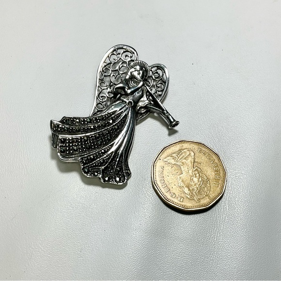 Sterling Silver Marcasite Angel Brooch Vintage Christmas Solid - Picture 3 of 6